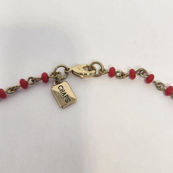 Chaps Faux Red Stone Teardrop Pendant Necklace Beaded Western Boho Casual - Picture 4 of 5